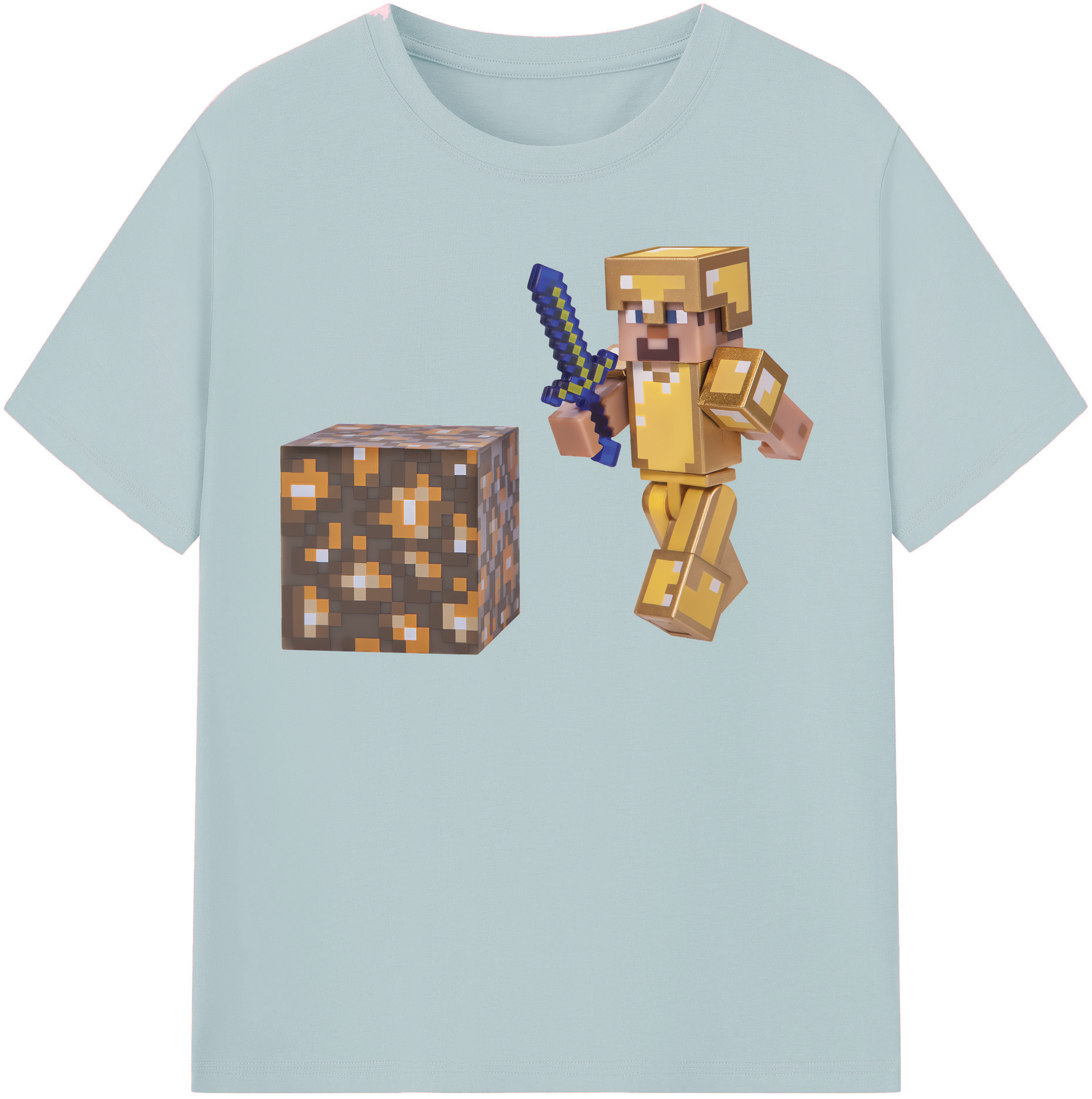 （画像用） マインクラフト ブロックの世界 Minecraft MC Block world 綿100％半袖Tシャツ（フロントプリント）